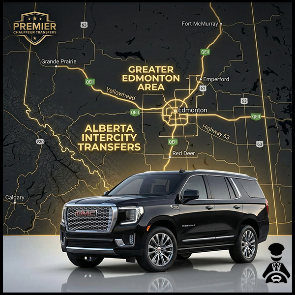 Book a professional chauffeur for Greater Edmonton and Alberta intercity transfers