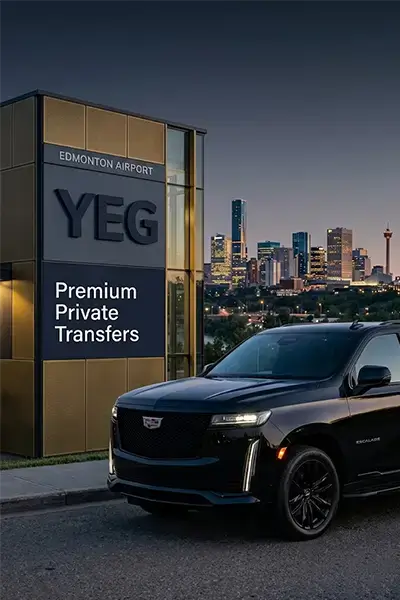 Executive chauffeur opening SUV door for business travel in Edmonton