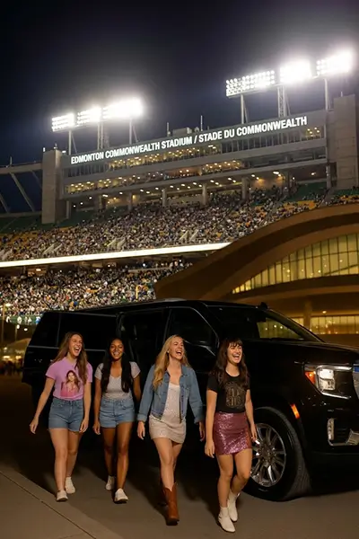 Luxury executive black SUV providing private sporting event transportation to Rogers Place in Edmonton